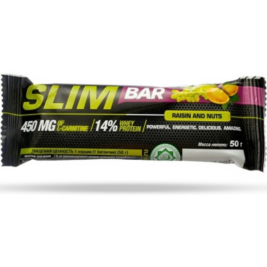 Батончик IRONMAN Slim Bar с L-карнитином, 50 г (Изюм-Орех / тёмная глазурь)