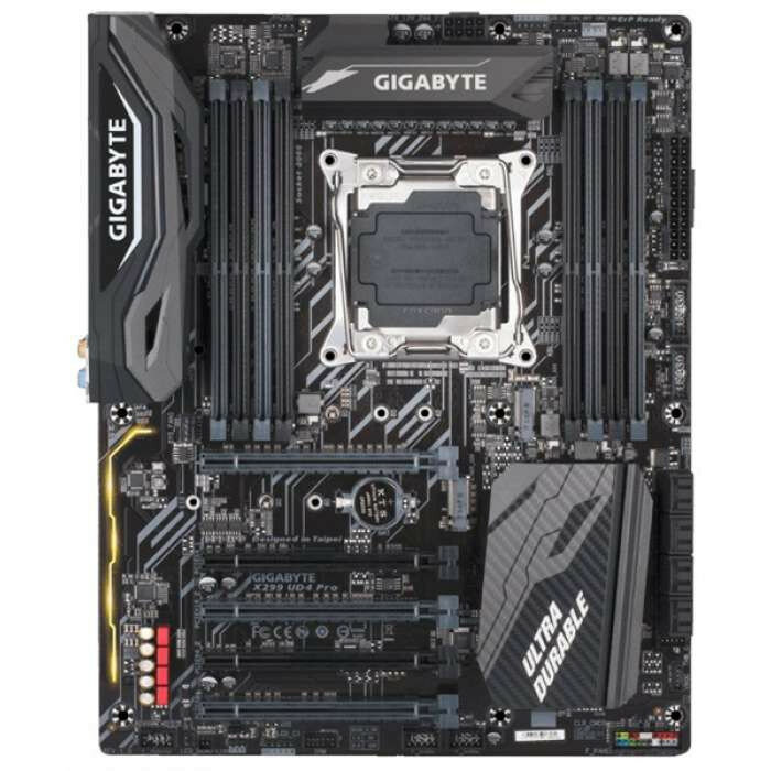 GIGABYTE X299 UD4 Pro // Socket 2066, Intel®X299, 8xDDR4-2400, 5xPCI-Ex16, 8xSATA3,(RAID 0/1/5/10), 2xM.2, 8 Ch Audio, GLan, (0+4)xUSB2.0, (8+4)xUSB3.1, 1xPS/2, ATX, RTL