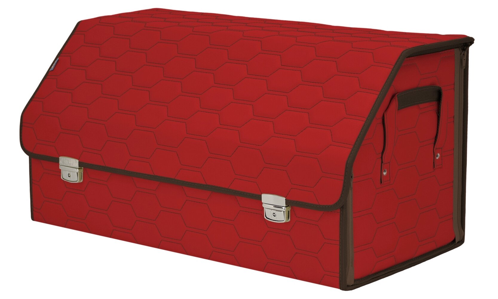 Органайзер-саквояж в багажник "Союз Премиум" (размер XL Plus). Цвет: красный с коричневой прострочкой Соты.