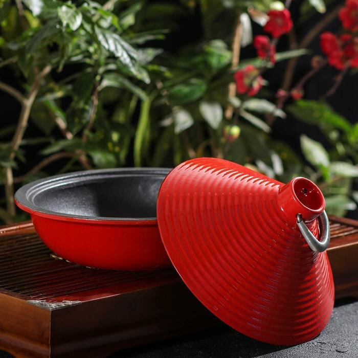 Сковорода - Тажин с доской для подачи, 23,5×16 см, цвет красный - фотография № 3
