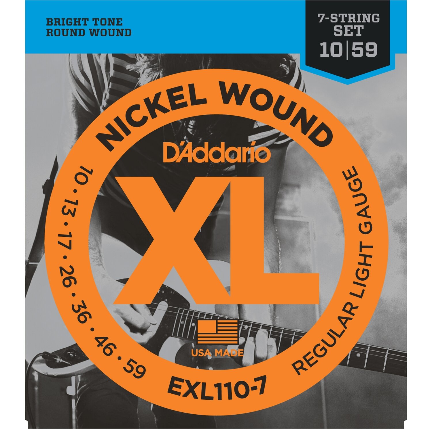 D'Addario EXL110-7 струны для 7-струнной электрогитары, Regular Light, никель, 10-59