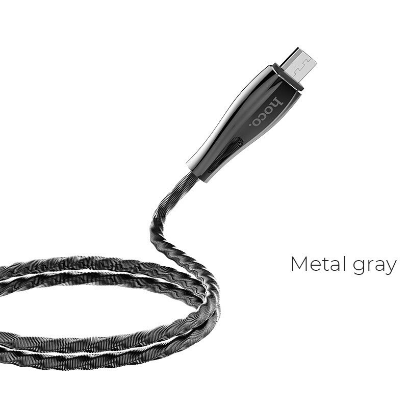 Кабель USB HOCO U56 Metal armor, USB - MicroUSB, 2.4А, 1.2 м, серый металлик