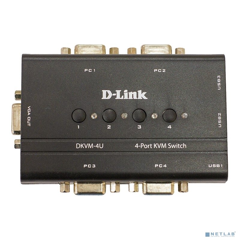 D-LINK Переключатель D-Link DKVM-4U/C2A 4-портовый KVM-переключатель с портами VGA и USB