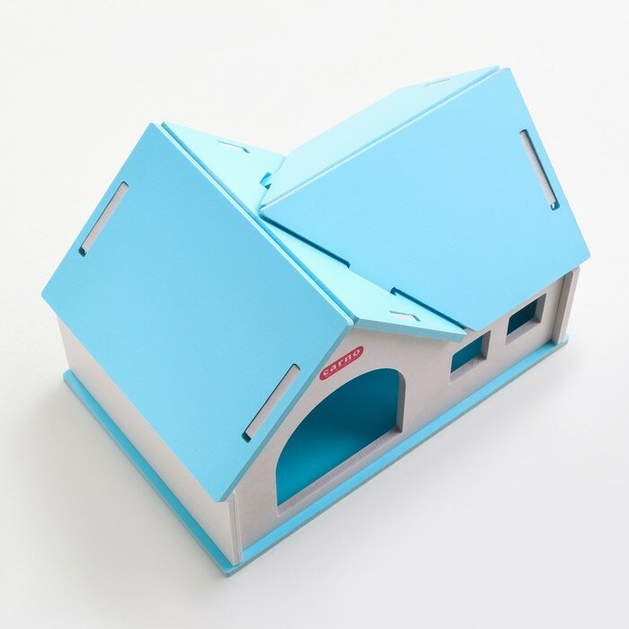 Домик для грызунов "Изба", голубой 23 х 15 х 15 см - фотография № 4
