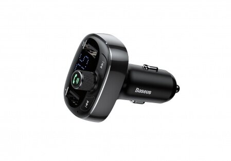 Автомобильное зарядное устройство BASEUS T typed S-09, 2*USB, 3.4A, черный, дисплей + Bluetooth, FM,