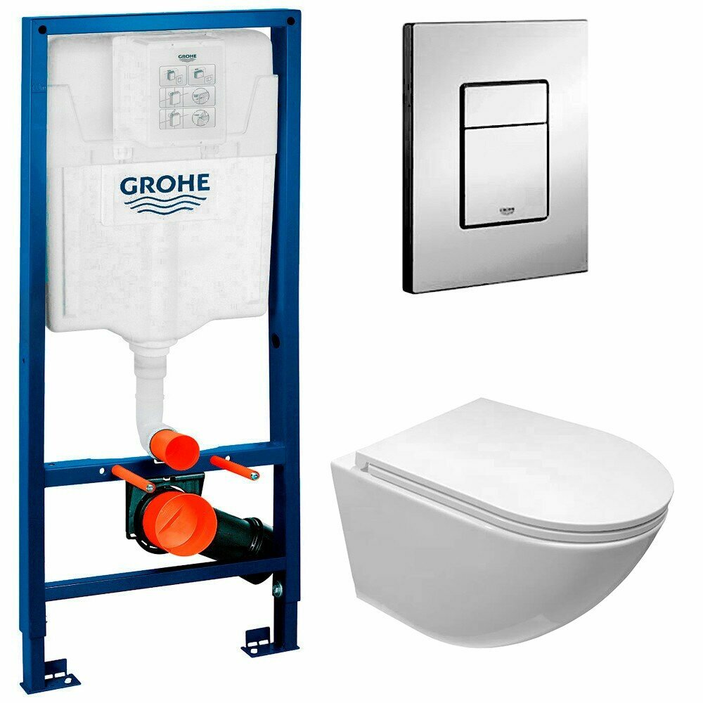 Инсталляция Grohe Rapid SL 38772001 + унитаз Cerutti Sella aria B-2376-3 безободковый с сиденьем