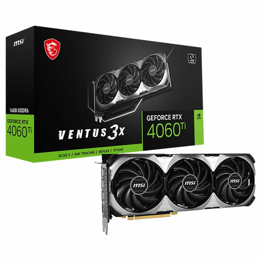 MSI Видеокарта MSI RTX4060Ti VENTUS 3X 16GB GDDR6 128bit 3xDP HDMI 3FAN RTL GeForce RTX 4060 Ti VENTUS 3X 16G