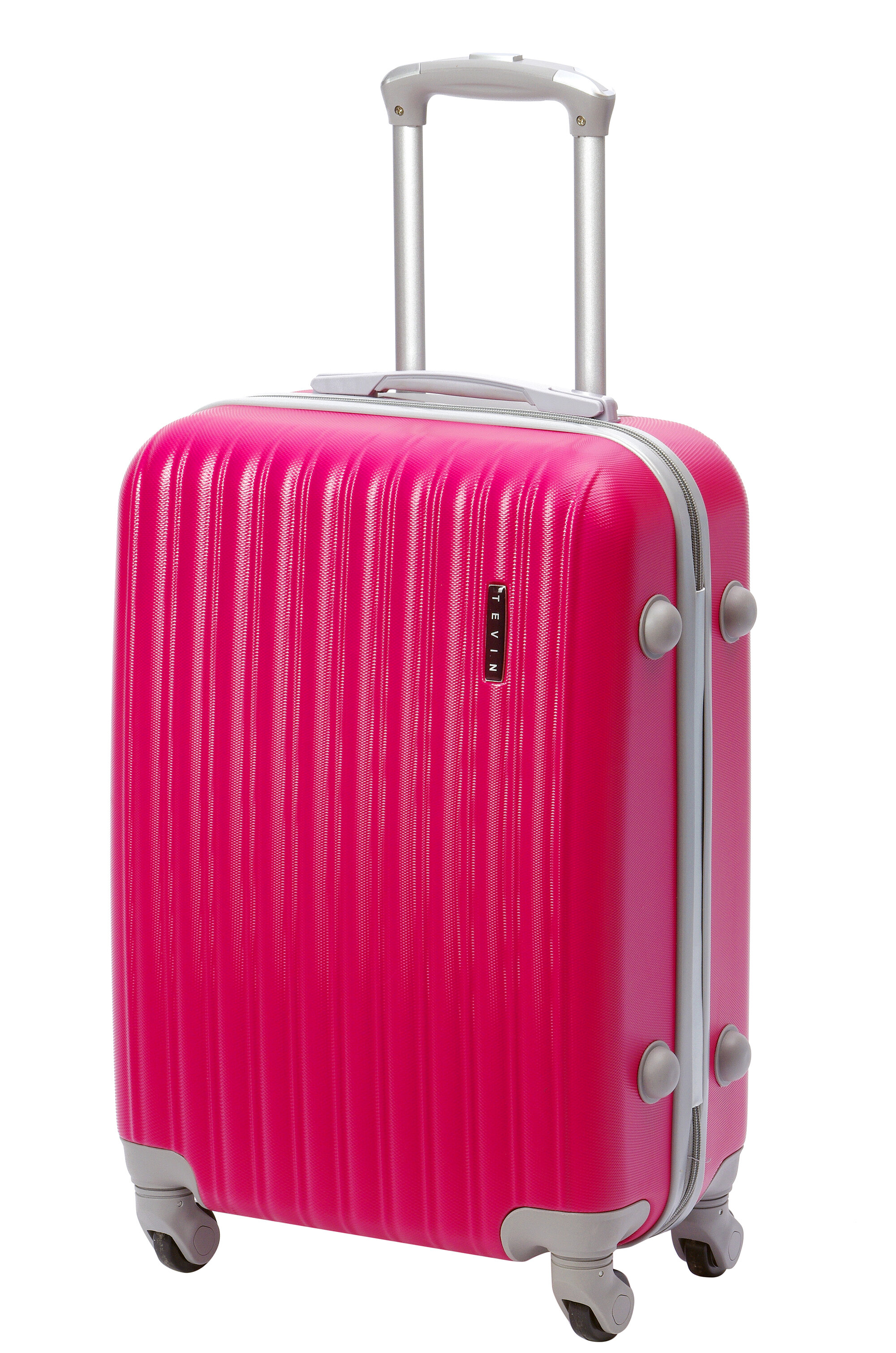 Чемодан на колесах дорожный средний багаж для путешествий женский m TEVIN размер М 64 см 62 л прочный и легкий abs пластик Розовый яркий матовый