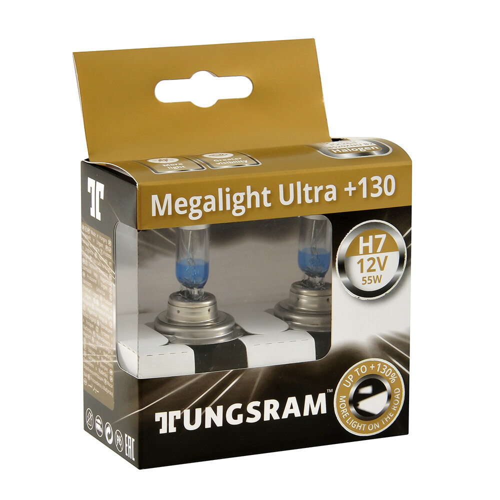 TUNGSRAM Лампы галогенные TUNGSRAM MEGALIGHT ULTRA+130 12V H7 55W 2 шт 58520XNU B2