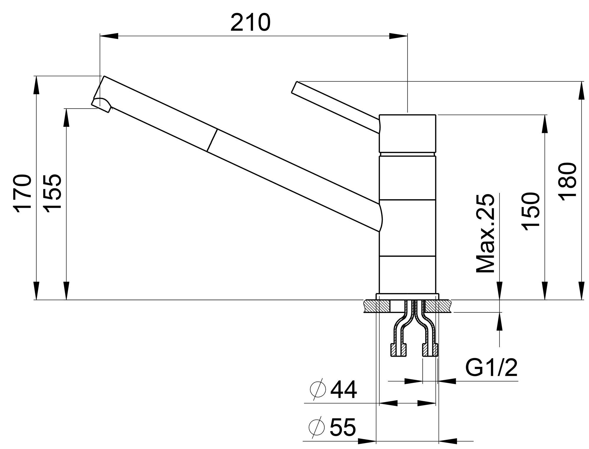 Смеситель для кухни Granula GR-0010 алюминиум, 0010al