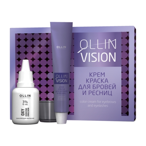 OLLIN VISION SET brown (коричневый) Крем-краска для бровей и ресниц 20мл (в наборе)