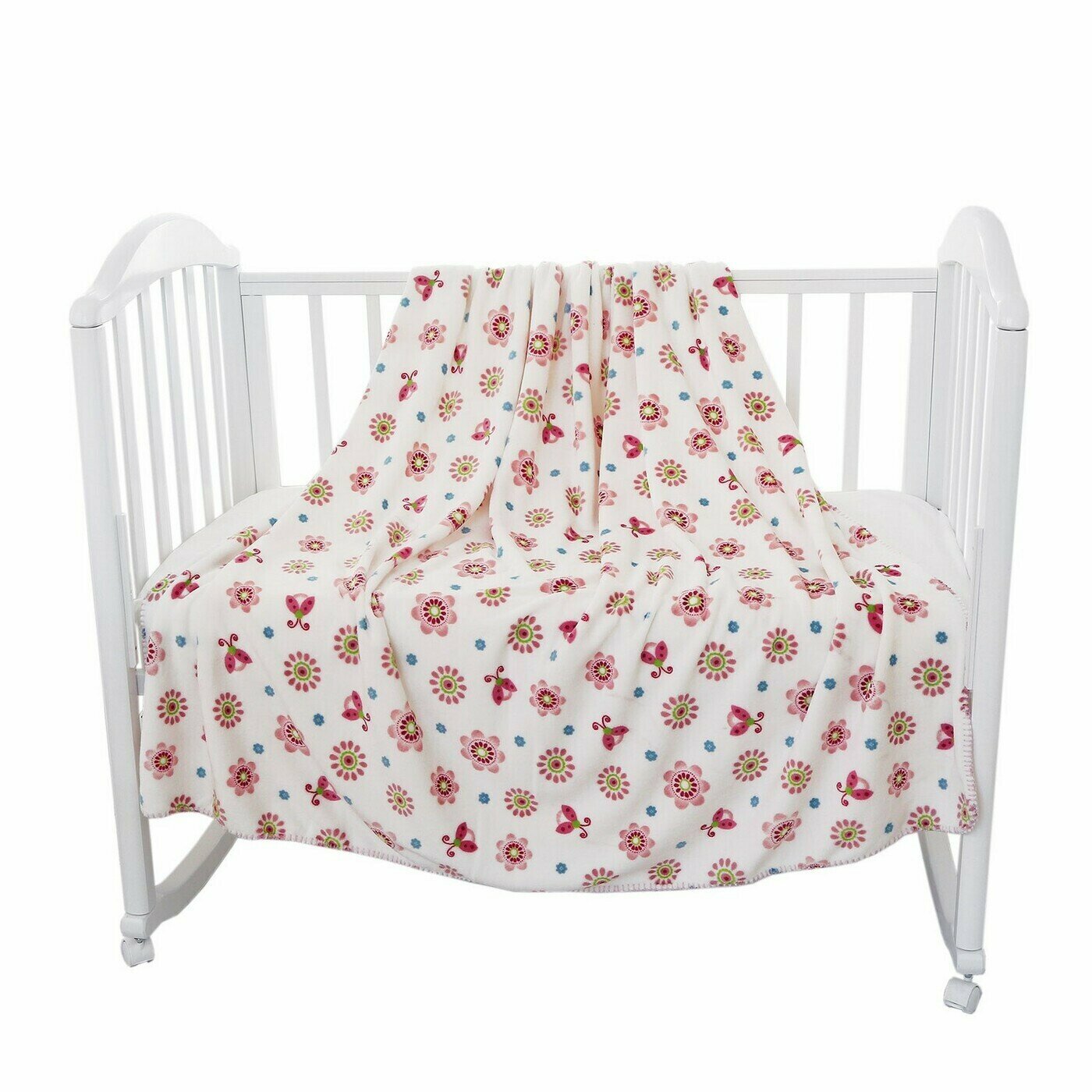 Плед детский для новорожденных 100х140 "Цветы", плед плюшевый в коляску, в кроватку, на выписку/покрывало на кровать