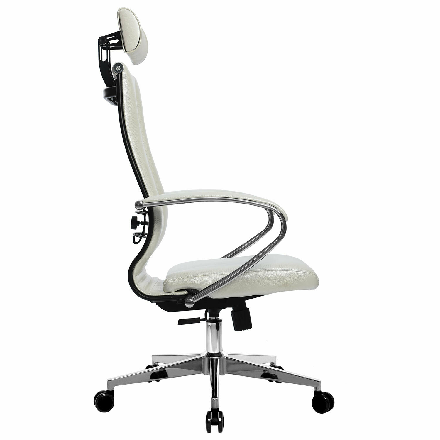 Кресло офисное метта "К-34" хром, экокожа, подголовник, сиденье и спинка мягкие, белое - фотография № 3
