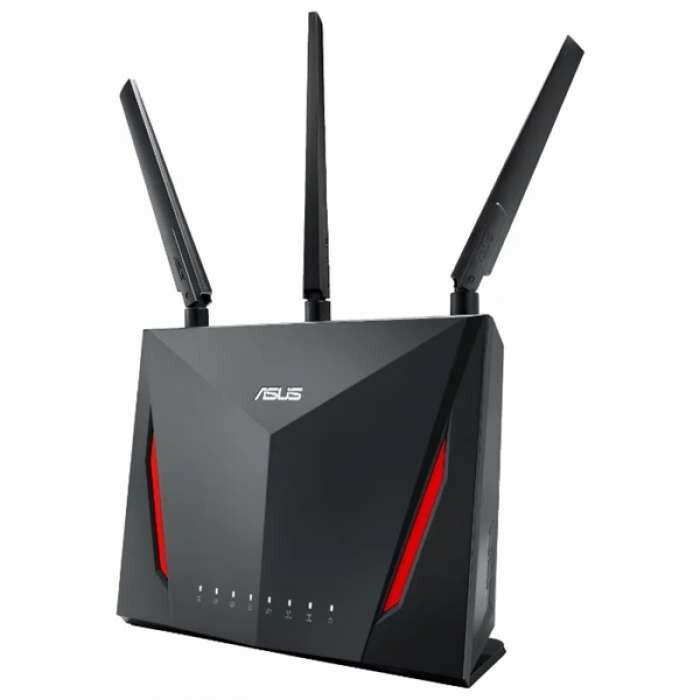 ASUS RT-AC86U Gamer // роутер 802.11b/g/n/ac, до 750 + 2167Мбит/c, 2,4 + 5 гГц, 3 антенны + 1 внутренняя, USB, GBT LAN ; 90IG0401-BU9000