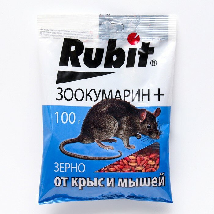 Зерновая приманка "Rubit" Зоокумарин+, от крыс и мышей, 100 г (1шт) - фотография № 1