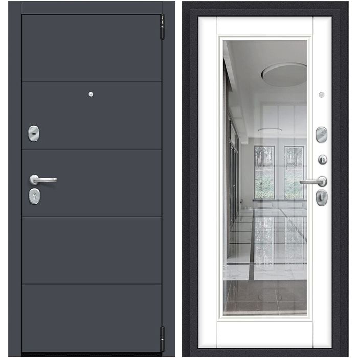 Входная Дверь Porta R-3 4П61 Graphite Pro Супер Белый Зеркало