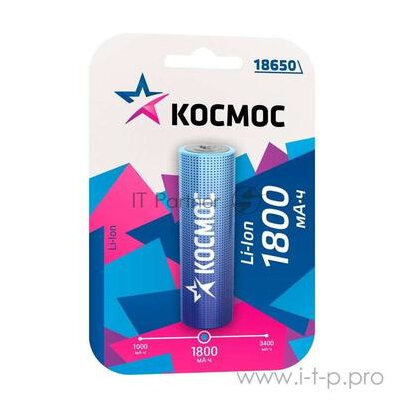 Аккумулятор Li-ion 18650 1800мА.ч без защиты (блист.1шт) Космос KOC18650Li-ion18UBL1 KOC18650Li-ion1