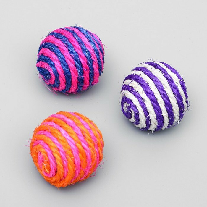 Мяч сизалевый "Полосатик", 5 см, микс цветов (комплект из 15 шт) - фотография № 2