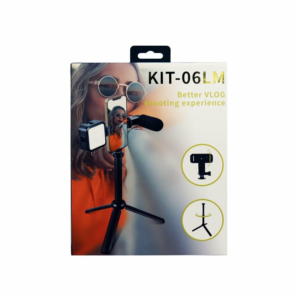 Монопод-трипод с лампой и микрофоном для блогеров KIT-06LM черный