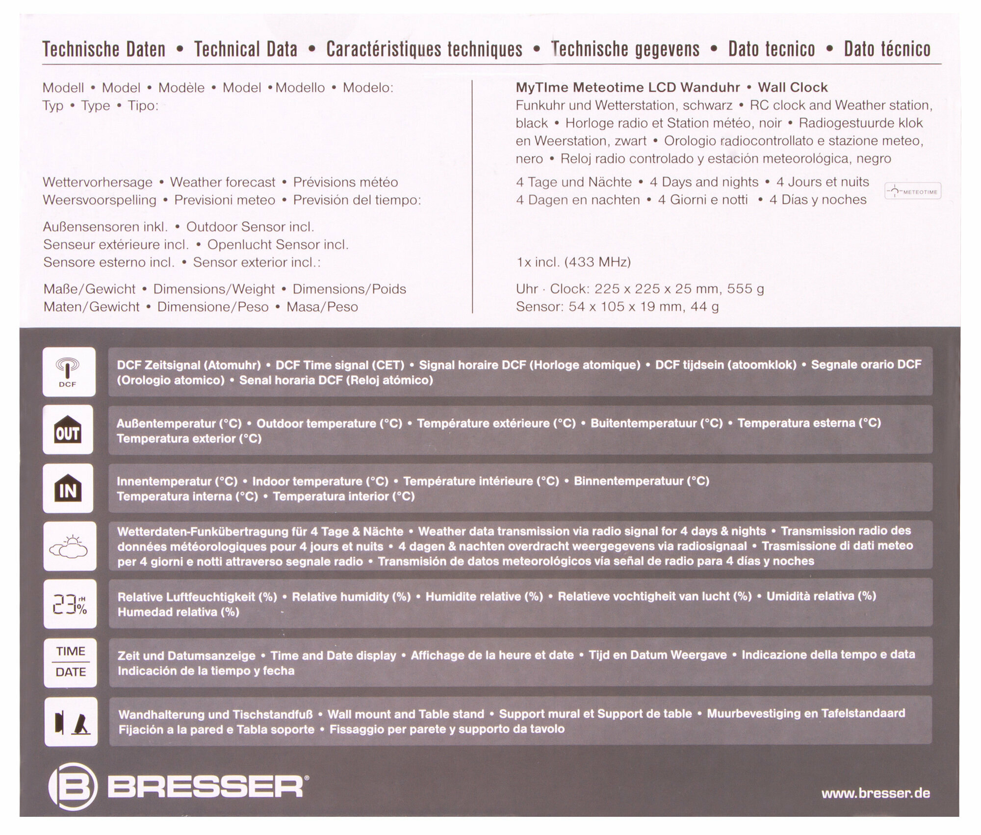 Часы настенные Bresser MyTime Meteotime LCD, черные - фотография № 14