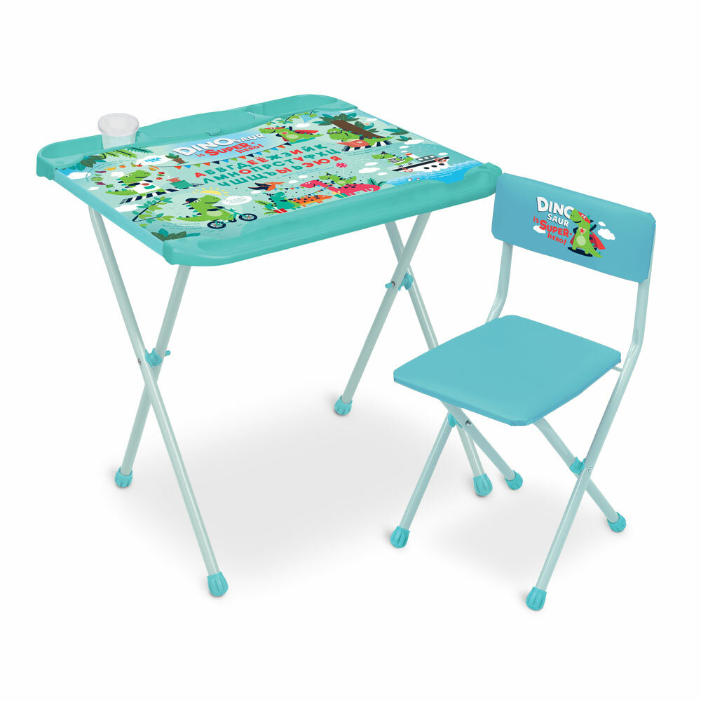 Комплект детской мебели НИКА КНД2/4 с динозавриком, цвет каркаса голубой
