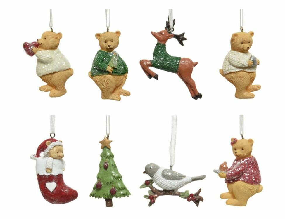Набор ёлочных игрушек новогодние ми-мишки полистоун 7 см 8 шт Kaemingk 530486-набор