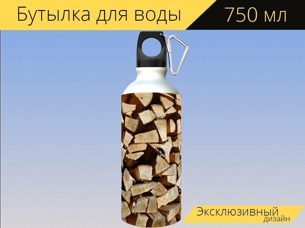 Бутылка фляга для воды "Куча дров, дрова, поставка древесины" 750 мл. с карабином и принтом