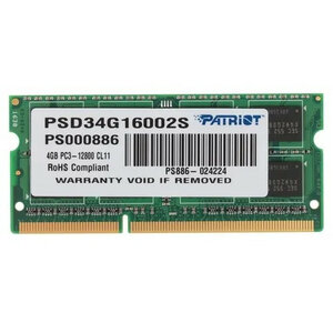 Patriot DDR3 SODIMM 4GB PSD34G16002S (PC3-12800, 1600MHz, 1.5V)