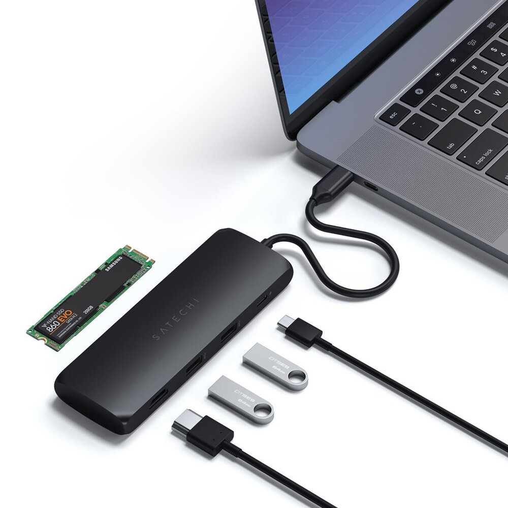 Док-станция Satechi USB-C Hybrid Multiport Adapter, (with SSD Enclosure, 2xUSB 3.1, USB Type-C, HDMI), Черный ST-UCHSEK - фото №4