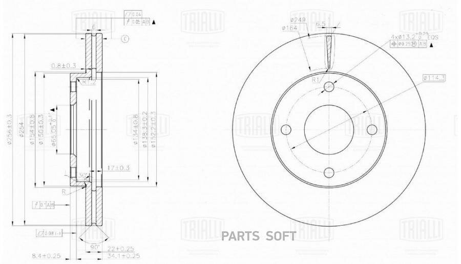 TRIALLI DF-051314 Диск торм. для а/м Chery Bonus (11-)/Chery Very (11-) перед. d=256 (DF 051314)