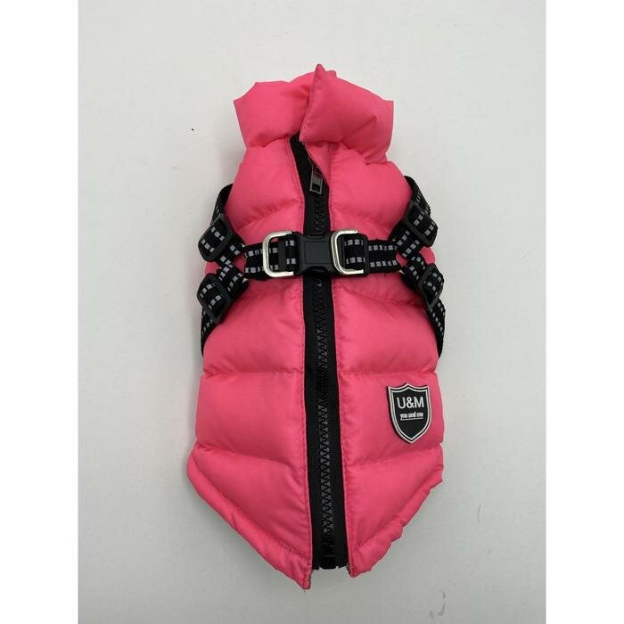 Куртка для собак со шлейкой, размер 26 (ДС 48 см, ОГ 74 см, ОШ 53 см), розовая