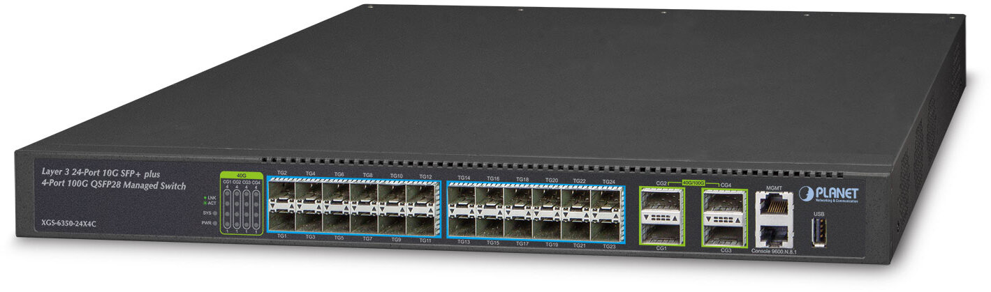 XGS-6350-24X4C управляемый коммутатор/ Layer 3 24-Port 10G SFP+ + 4-Port 40G/100G QSFP28 Managed Swi