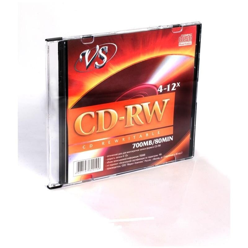 Компакт диск VS CD-RW, скорость записи 4x-12x, 700 мб, 5 шт (VSCDRWSL501)