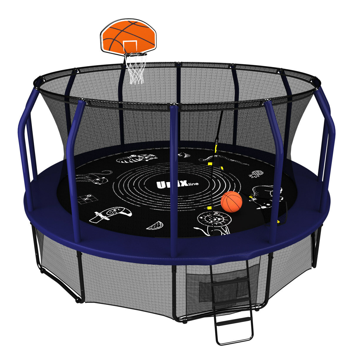 Батут с баскетбольным кольцом UNIX line SUPREME GAME 12 ft (blue) + Basketball