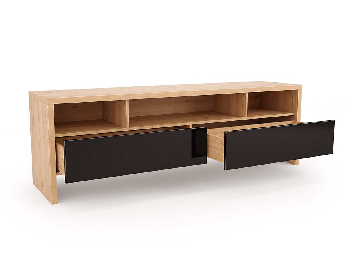 фото Длинная напольная тумбочка под телевизор фабрики Стиль Остин 2, Черный глянец