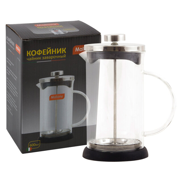 фото Френч-пресс mallony 600мл стекло, нерж.сталь, пластик, силикон