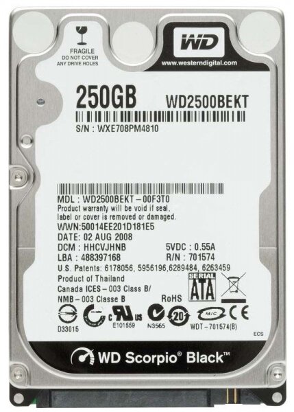 Жесткий диск Western Digital WD2500BEKT 250Gb 7200 SATAII 2,5" HDD