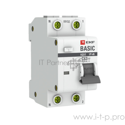 Выключатель автоматический диф. тока 1п+N С 20А 30мА тип АС эл. 4.5кА АД-12 Basic EKF DA12-20-30-bas