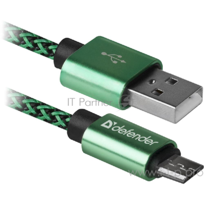 Кабель USB2.0 TO Micro-usb 1M Green Usb08-03t 87804 Defender 87804