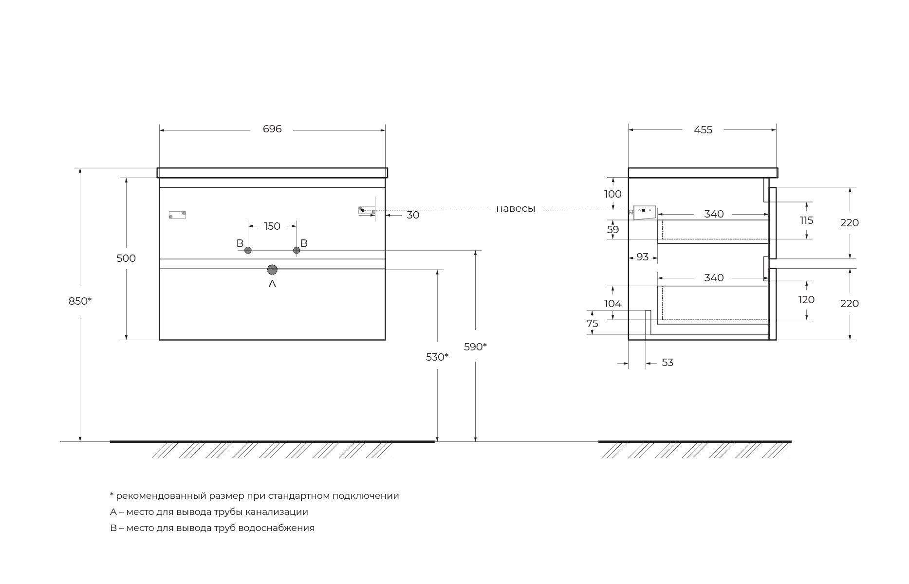Тумба под раковину Belbagno Albano 700-2C-SO-BL Bianco Lucido - фото №2