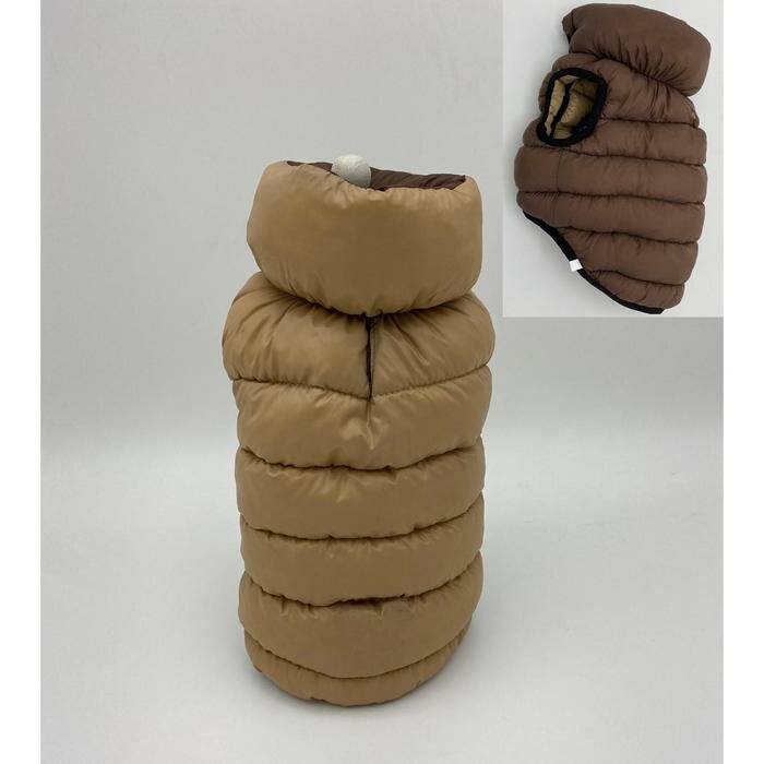 Куртка для собак двухсторонняя с воротником, ДС 70, ОШ 38, ОГ 96, бежевая/коричневая