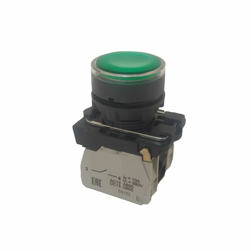 Кнопка КМЕ4122мЛ-24В-зеленый-2но+2нз-цилиндр-индикатор-IP40 КЭАЗ 274302 - фотография № 1