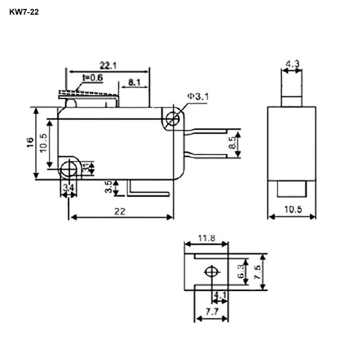 KW7-22 Микропереключатель KW7 с укороченной планкой