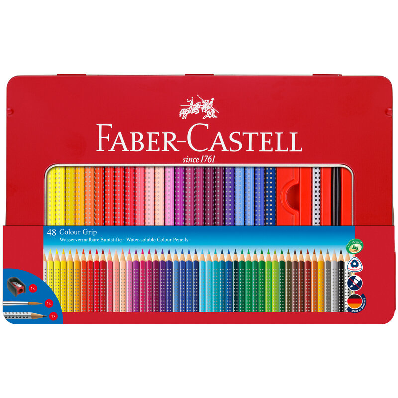 112448 Карандаши цветные Faber-Castell "Grip", 48цв., трехгран., заточ.+ч/г кар .Grip+точилка+кисть, метал. коробка