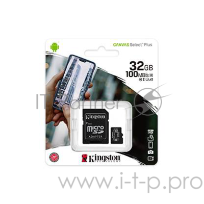 Карта памяти Kingston 32GB micSDHC Canvas Select Plus 100R A1 C10 Card + ADP .