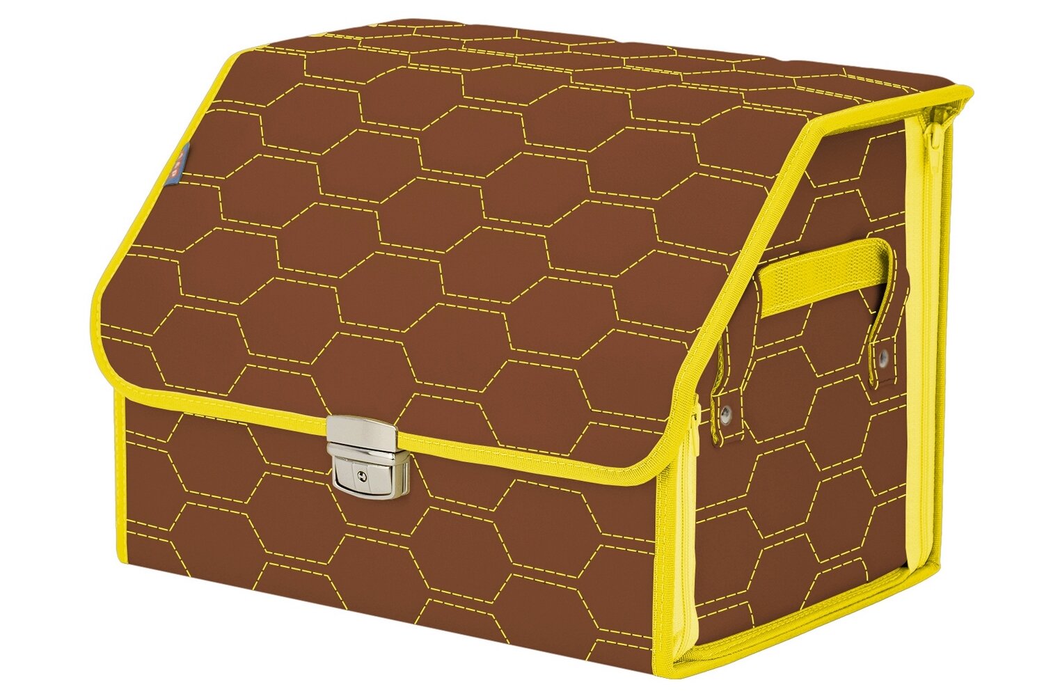 Органайзер-саквояж в багажник "Союз Премиум" (размер M). Цвет: светло-коричневый с желтой прострочкой Соты.