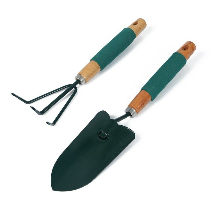 Набор садового инструмента, 2 предмета: совок, рыхлитель, длина 36 см, деревянные ручки с поролоном - фотография № 2