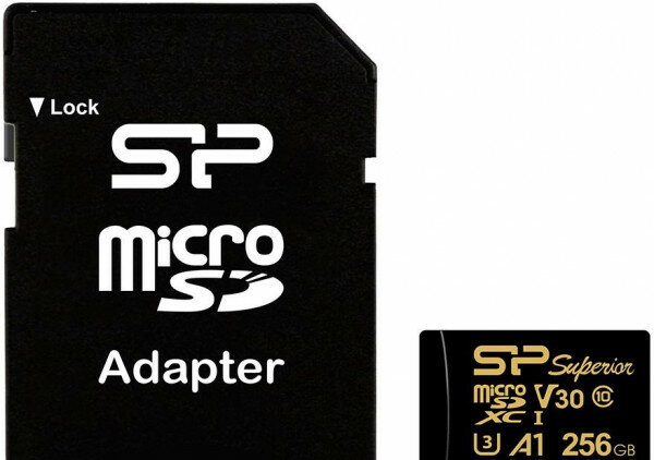 Карта памяти microSD 256GB Silicon Power Superior Golden A1 microSDXC Class 10 UHS-I U3 A1 100/80 Mb/s (SD адаптер) SP256GBSTXDV3V1GSP