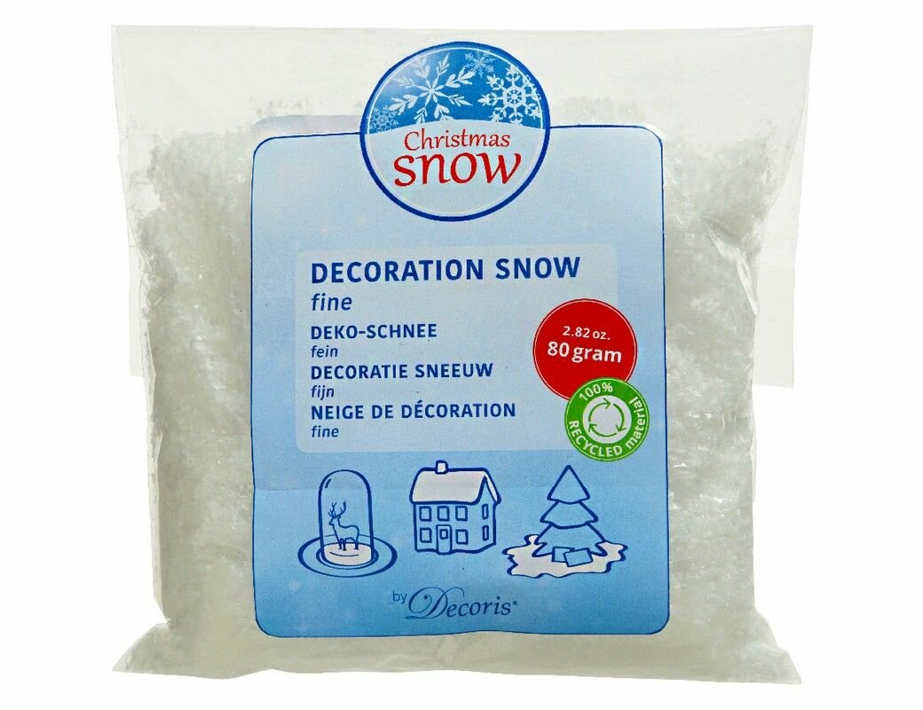 Искусственный снег из переработанного пластика DECORATION SNOW мелкие хлопья белый 80 г Kaemingk (Decoris)