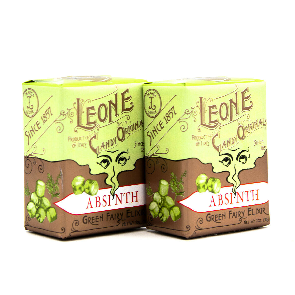 Сахарные конфеты / освежающие пастилки Leone со вкусом абсента (2 упаковки по 30 г), Италия